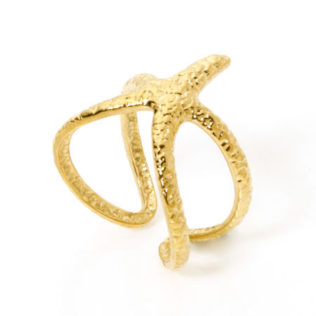 Imagen de 1 Unidad Enchapado al Vacío Ecológico 304 Acero Inoxidable Joyería del océano Abierto Ajustable Anillos Chapado en Oro de 18K Estrella de mar 17.7mm (US Size 7.5)
