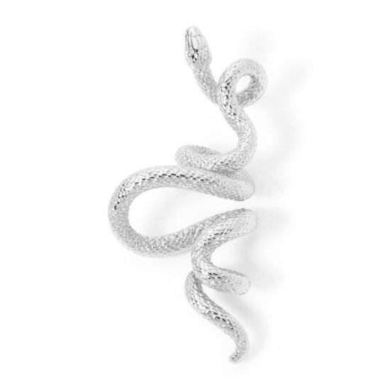 Picture of 2 PCs Brass Pendants Platinum Plated Snake Animal 3D 3.9cm x 1.7cm