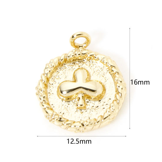 Image de 2 PCs Brass Poker/ Paper Card/ Game Card Charms 18K Gold Plated Round Poker 16mm x 12.5mm