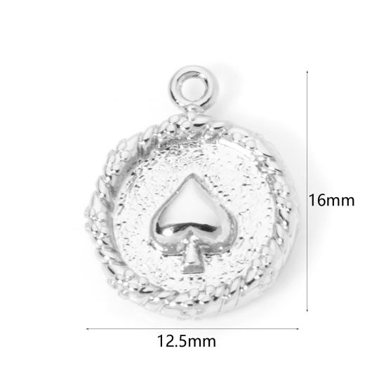 Image de 2 PCs Brass Poker/ Paper Card/ Game Card Charms Platinum Plated Round Poker 16mm x 12.5mm