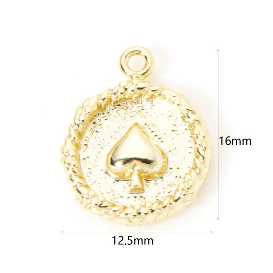 Image de 2 PCs Brass Poker/ Paper Card/ Game Card Charms 18K Gold Plated Round Poker 16mm x 12.5mm