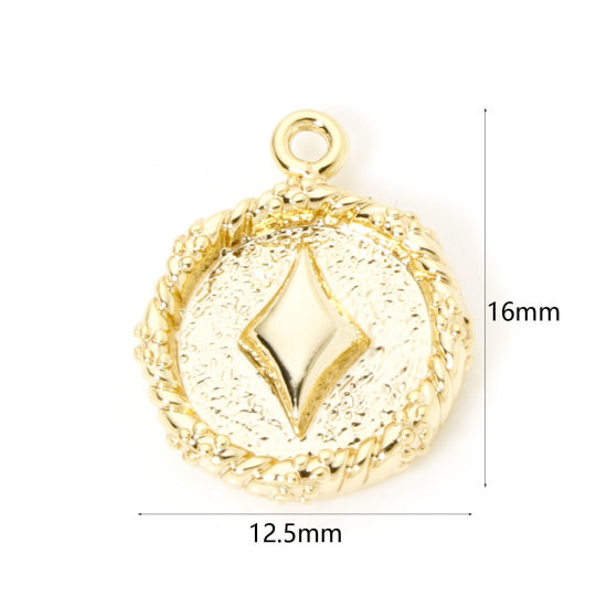 Image de 2 PCs Brass Poker/ Paper Card/ Game Card Charms 18K Gold Plated Round Poker 16mm x 12.5mm