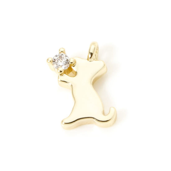 Picture of 2 PCs Brass Charms 18K Gold Plated Dog Animal Mini Clear Cubic Zirconia 10mm x 6mm