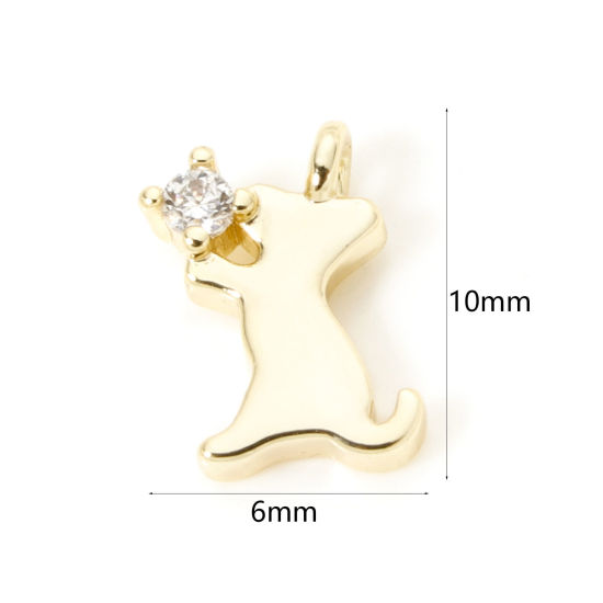 Image de 2 Pcs Breloques en Laiton Chien Plaqué Or 18K Mini à Zircone Cubique Clair 10mm x 6mm