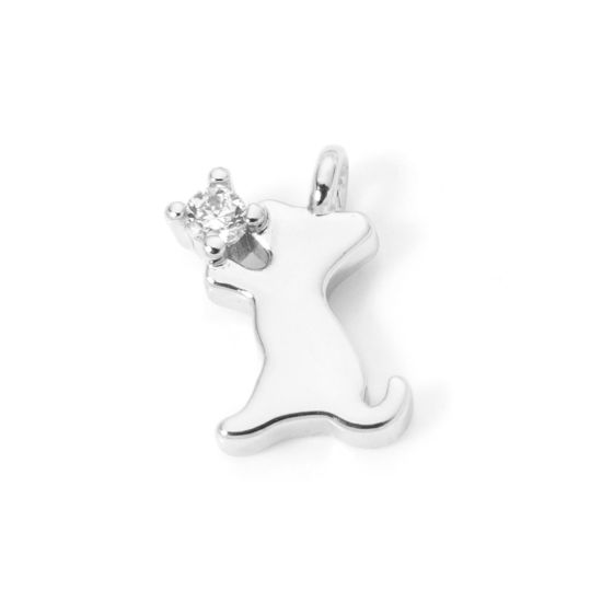 Picture of 2 PCs Brass Charms Platinum Plated Dog Animal Mini Clear Cubic Zirconia 10mm x 6mm