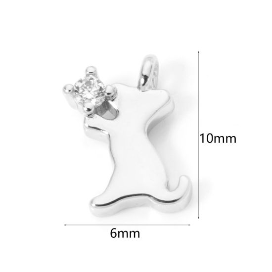 Picture of 2 PCs Brass Charms Platinum Plated Dog Animal Mini Clear Cubic Zirconia 10mm x 6mm