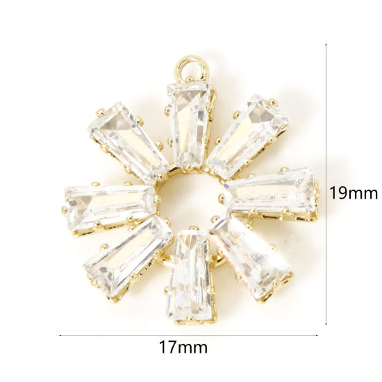 Picture of 1 Piece Brass Charms 18K Gold Plated Flower Clear Cubic Zirconia 19mm x 17mm