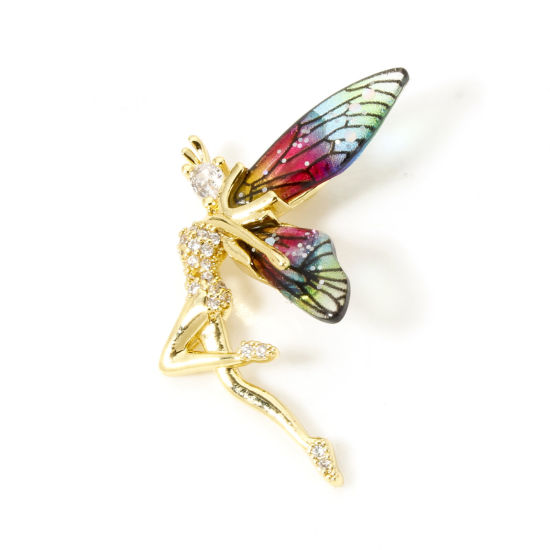 Picture of 1 Piece Brass & Resin Fairy Tale Collection Pendants 18K Gold Plated Fairy Wing 3.6cm x 2.4cm