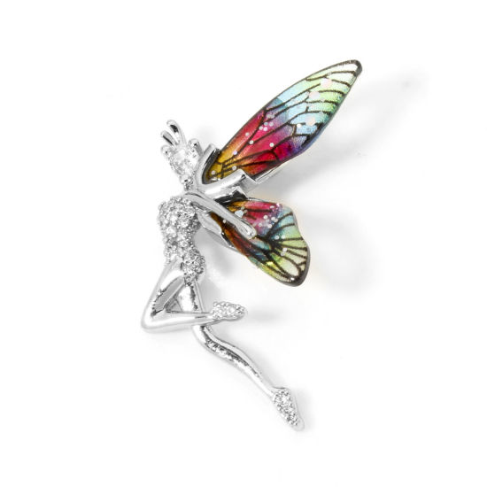 Picture of 1 Piece Brass & Resin Fairy Tale Collection Pendants Platinum Plated Fairy Wing 3.6cm x 2.4cm