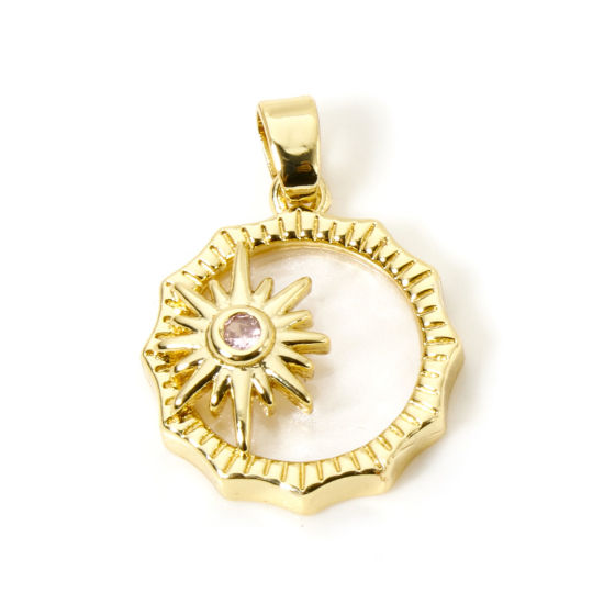 Picture of 2 PCs Brass Galaxy Charm Pendant 18K Gold Plated White Sun Star With Resin Cabochons 21mm x 15mm