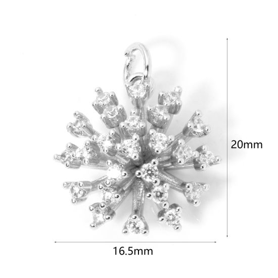 Picture of 1 Piece Brass Micro Pave Charms Platinum Plated Fireworks Clear Cubic Zirconia 20mm x 16.5mm