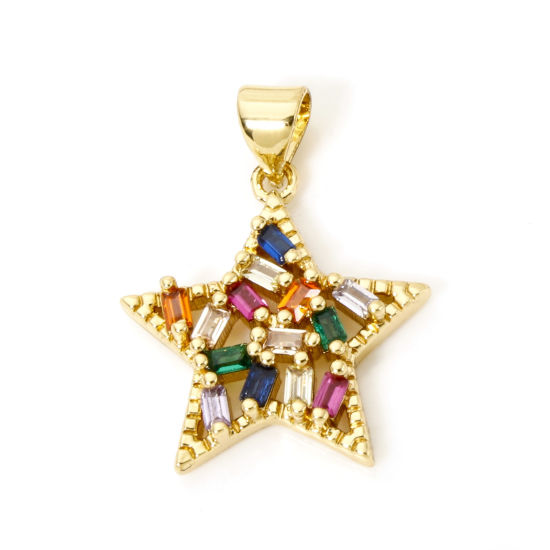 Bild von 1 Piece Brass Galaxy Charm Pendant 18K Gold Plated Pentagram Star Multicolour Cubic Zirconia 24mm x 18mm