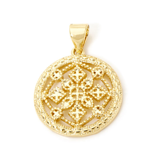 Picture of 1 Piece Brass Style Of Royal Court Character Charm Pendant 18K Gold Plated Round Filigree 24mm x 17mm