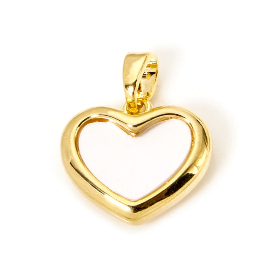 Image de 2 Pcs Pendentif Breloque La Saint Valentin en Coquille Naturelle & Laiton Plaqué Or Véritable 18K Cœur 17mm x 14mm