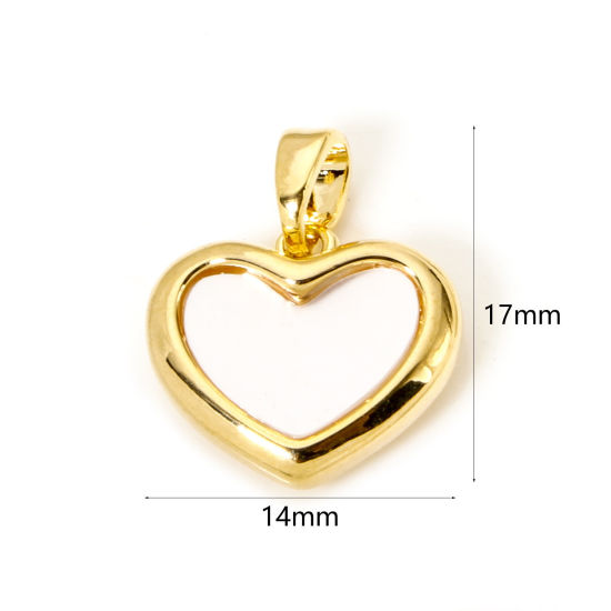 Picture of 2 PCs Natural Shell & Brass Valentine's Day Charm Pendant 18K Gold Plated Heart 17mm x 14mm