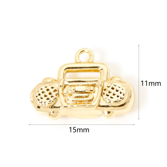 Bild von 2 PCs Eco-friendly Brass Music Charms 18K Real Gold Plated Radio 3D 15mm x 11mm