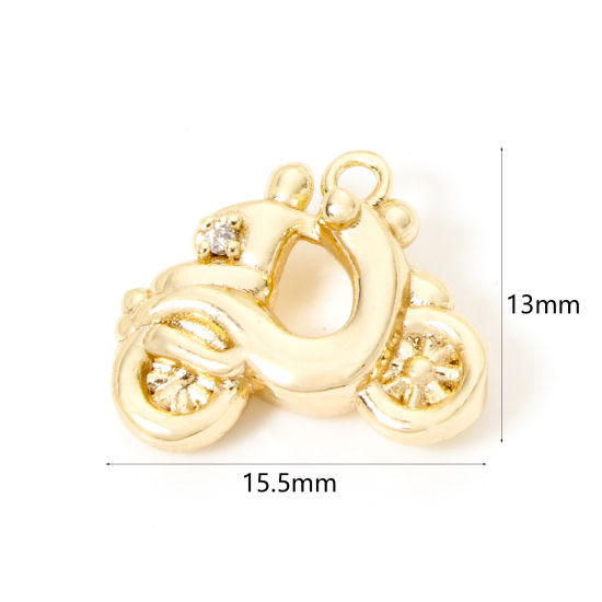 Bild von 2 PCs Eco-friendly Brass Transport Charms 18K Real Gold Plated Motorcycle 3D 15.5mm x 13mm