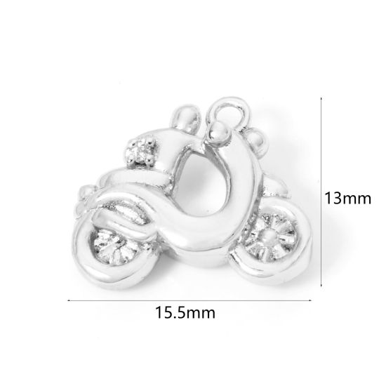 Bild von 2 PCs Eco-friendly Brass Transport Charms Real Platinum Plated Motorcycle 3D 15.5mm x 13mm