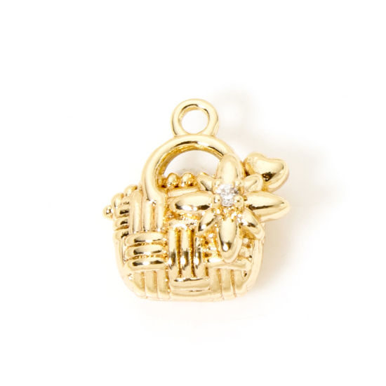 Bild von 2 PCs Eco-friendly Brass Clothes 18K Real Gold Plated Bag 3D 12mm x 11mm