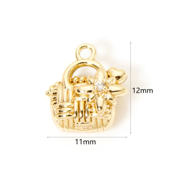 Bild von 2 PCs Eco-friendly Brass Clothes 18K Real Gold Plated Bag 3D 12mm x 11mm