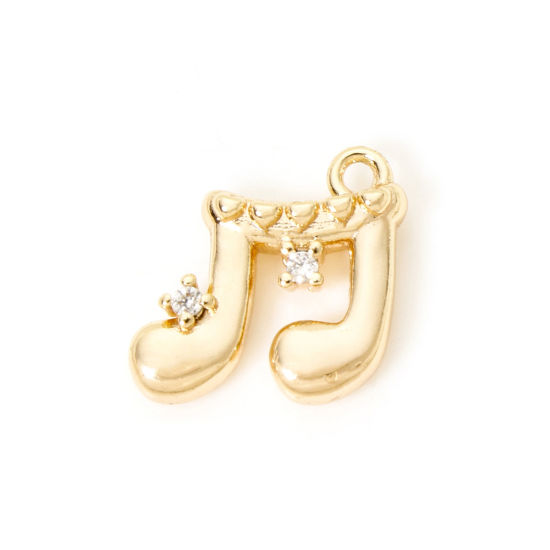 Bild von 2 PCs Eco-friendly Brass Music Charms 18K Real Gold Plated Musical Note Clear Cubic Zirconia 12mm x 12mm