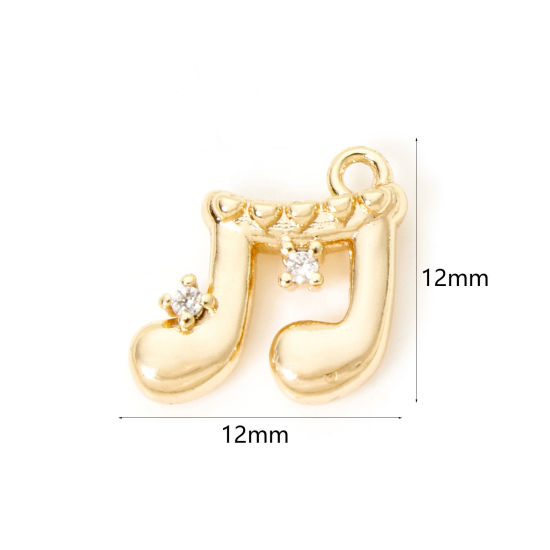 Bild von 2 PCs Eco-friendly Brass Music Charms 18K Real Gold Plated Musical Note Clear Cubic Zirconia 12mm x 12mm