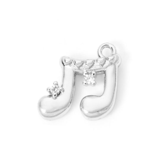 Bild von 2 PCs Eco-friendly Brass Music Charms Real Platinum Plated Musical Note Clear Cubic Zirconia 12mm x 12mm