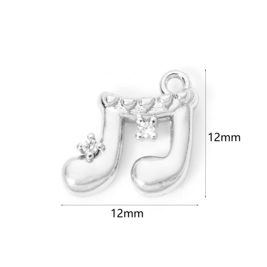 Bild von 2 PCs Eco-friendly Brass Music Charms Real Platinum Plated Musical Note Clear Cubic Zirconia 12mm x 12mm