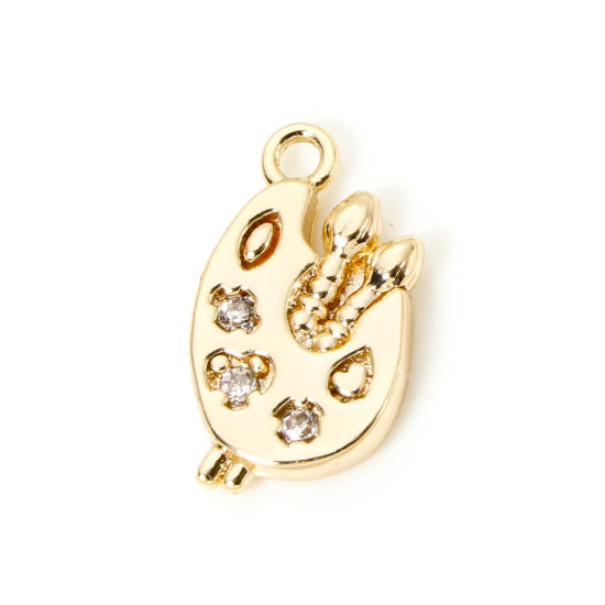 Bild von 2 PCs Eco-friendly Brass Charms 18K Real Gold Plated Palette Clear Cubic Zirconia 14mm x 8mm