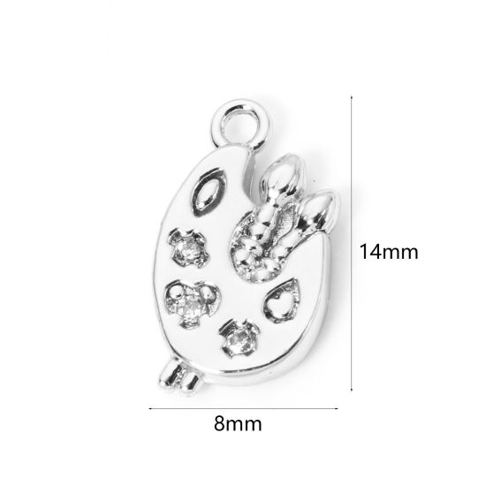 Bild von 2 PCs Eco-friendly Brass Charms Real Platinum Plated Palette Clear Cubic Zirconia 14mm x 8mm