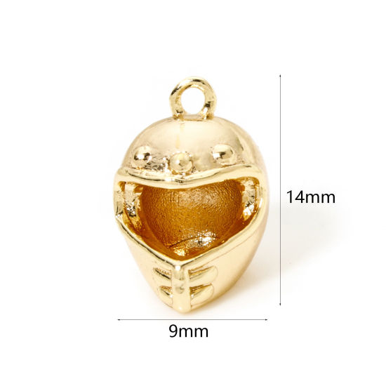 Picture of 2 PCs Eco-friendly Brass Sport Charms 18K Real Gold Plated Helmet 3D 14mm x 9mm