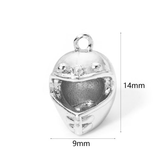 Picture of 2 PCs Eco-friendly Brass Sport Charms Real Platinum Plated Helmet 3D 14mm x 9mm