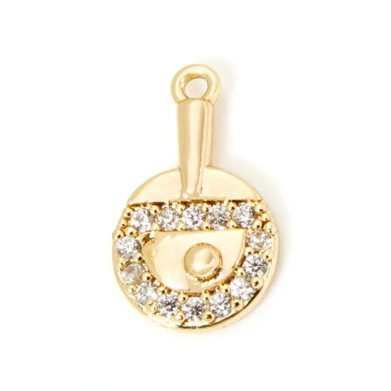 Imagen de 1 Unidad Respetuoso del Medio Ambiente Latón Deporte Colgantes Raqueta 18K Oro Real Chapado ping-pong Micro Pave Claro Circón Artificial 16mm x 10mm