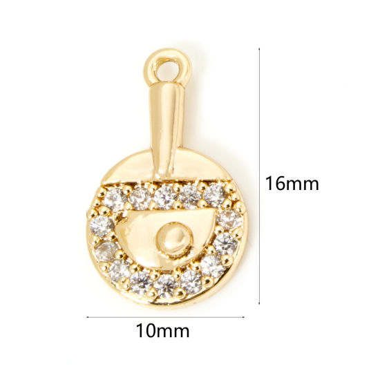 Imagen de 1 Unidad Respetuoso del Medio Ambiente Latón Deporte Colgantes Raqueta 18K Oro Real Chapado ping-pong Micro Pave Claro Circón Artificial 16mm x 10mm