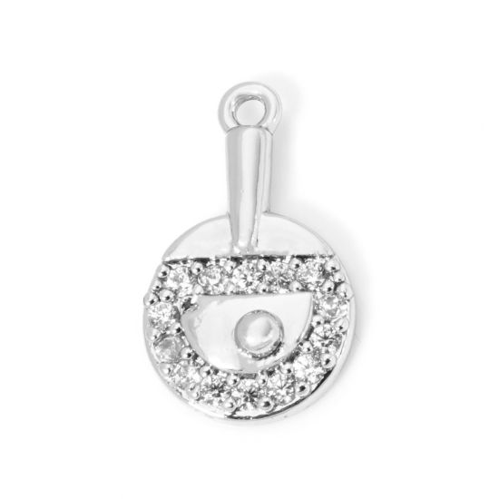 Imagen de 1 Unidad Respetuoso del Medio Ambiente Latón Deporte Colgantes Raqueta Platino Real Chapado ping-pong Micro Pave Claro Circón Artificial 16mm x 10mm
