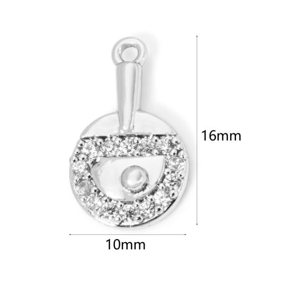 Imagen de 1 Unidad Respetuoso del Medio Ambiente Latón Deporte Colgantes Raqueta Platino Real Chapado ping-pong Micro Pave Claro Circón Artificial 16mm x 10mm