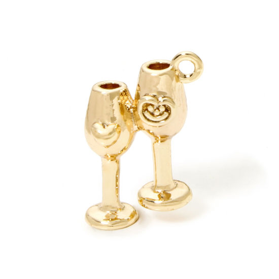 Picture of 2 PCs Eco-friendly Brass Charms 18K Real Gold Plated Wine Glass 3D 16mm x 11mm