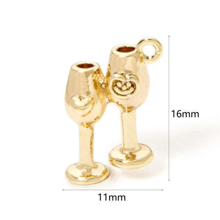 Bild von 2 Stück Umweltfreundlich Messing Charms 18K Echtgold plattiert Weinglas 3D 16mm x 11mm