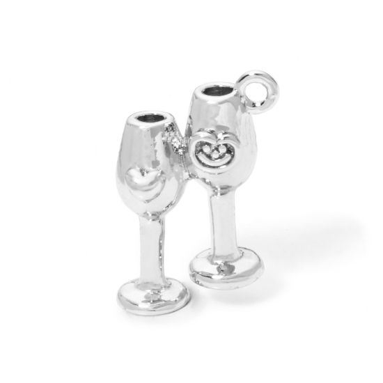 Picture of 2 PCs Eco-friendly Brass Charms Real Platinum Plated Wine Glass 3D 16mm x 11mm