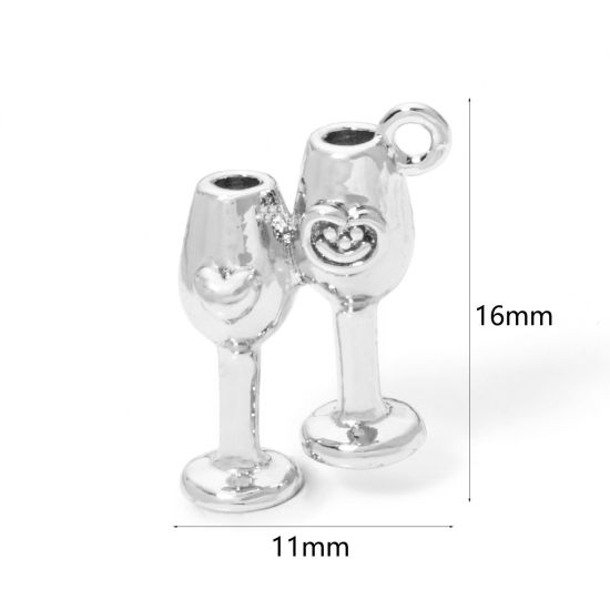 Picture of 2 PCs Eco-friendly Brass Charms Real Platinum Plated Wine Glass 3D 16mm x 11mm