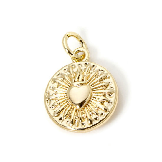 Picture of 2 PCs Eco-friendly Brass Religious Charms 18K Real Gold Plated Ex Voto Heart 18mm x 12mm