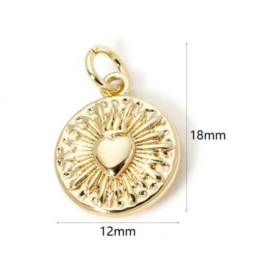Picture of 2 PCs Eco-friendly Brass Religious Charms 18K Real Gold Plated Ex Voto Heart 18mm x 12mm
