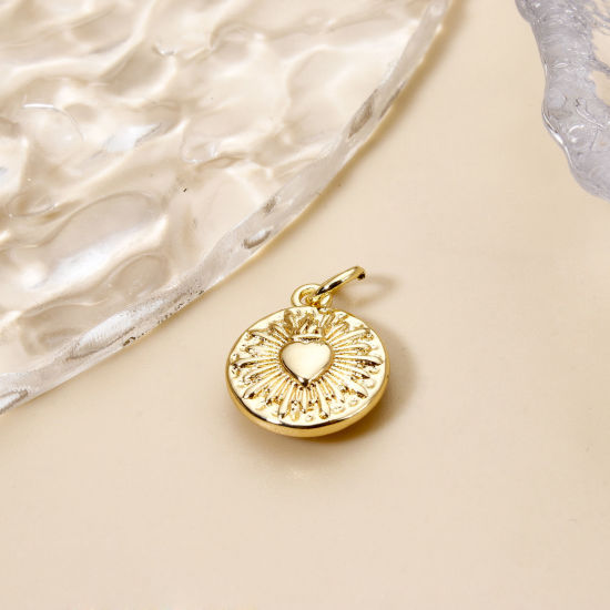 Picture of 2 PCs Eco-friendly Brass Religious Charms 18K Real Gold Plated Ex Voto Heart 18mm x 12mm
