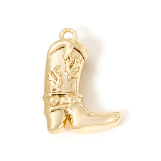 Picture of 1 Piece Eco-friendly Brass West Cowboy Charms 18K Real Gold Plated Boots 3D 17.5mm x 12mm