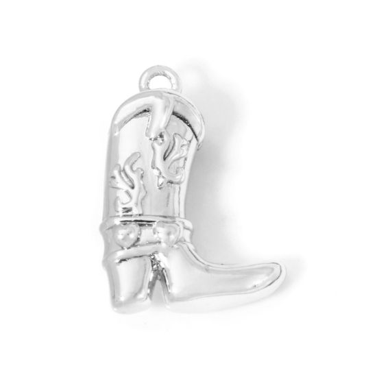 Picture of 1 Piece Eco-friendly Brass West Cowboy Charms Real Platinum Plated Boots 3D 17.5mm x 12mm