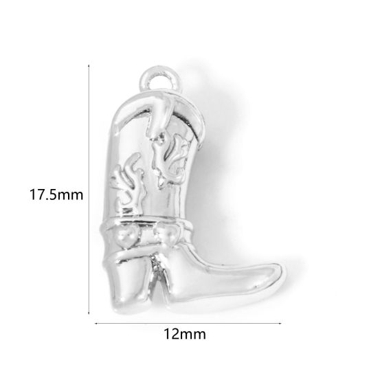 Picture of 1 Piece Eco-friendly Brass West Cowboy Charms Real Platinum Plated Boots 3D 17.5mm x 12mm