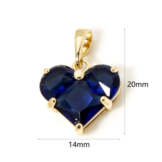 Bild von 1 Stück Umweltfreundlich Messing Valentinstag Charm-Anhänger 18K Echtgold plattiert Herz Dunkelblau Strass 21mm x 14mm