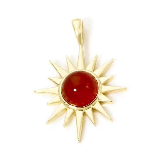 Picture of 1 Piece Brass Galaxy Charm Pendant 18K Gold Plated Sun With Resin Cabochons 29mm x 21mm