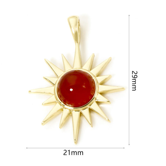 Picture of 1 Piece Brass Galaxy Charm Pendant 18K Gold Plated Sun With Resin Cabochons 29mm x 21mm