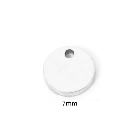 Picture of 3 PCs 304 Stainless Steel Blank Stamping Tags Disc Charms Round Silver Tone Double-sided Polishing 7mm Dia.